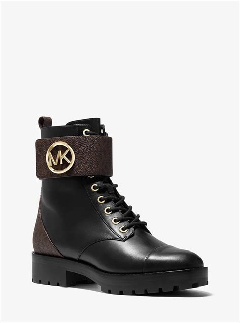 Michael kors Tatum Leather and Logo Combat Boots 